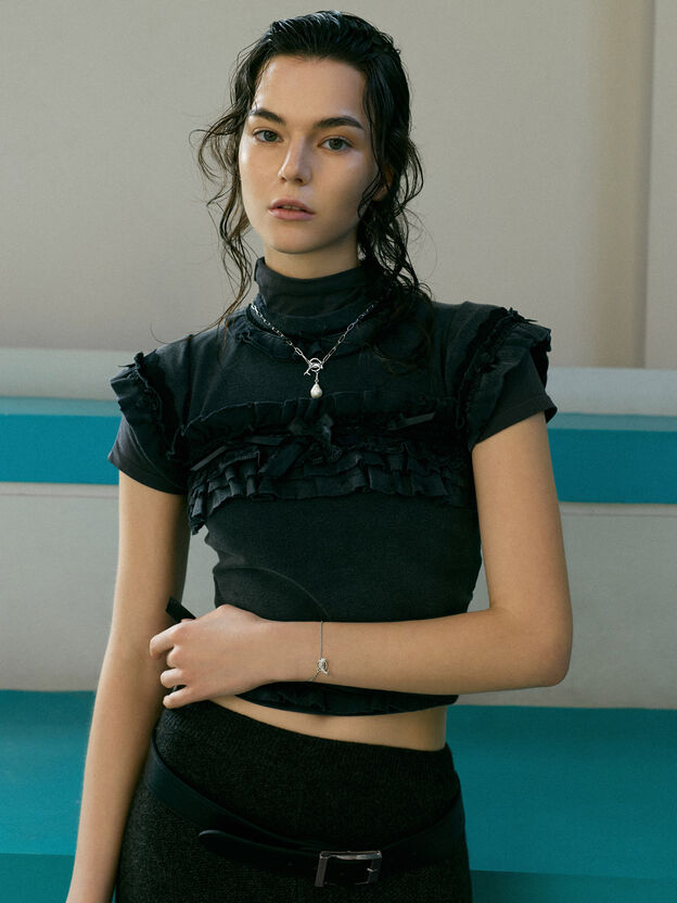 Delfina Dolphin Pearl Chain Necklace, Silver, hi-res