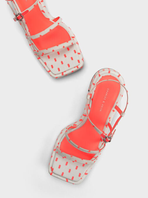 Selene Flower-Buckle Strappy Sandals, Coral Pink, hi-res