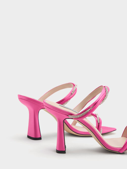 Embellished Twisted Strap Satin Sandals, Pink, hi-res