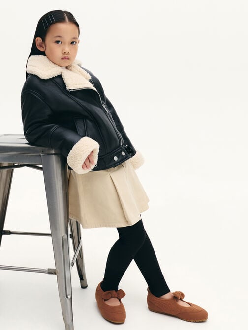 Girls' Corduroy & Faux Suede Mary Jane Flats, Brown, hi-res