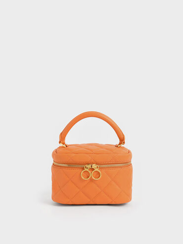Chanel Orange Quilted Lambskin Heart Charm Chain Mini Flap Handbag