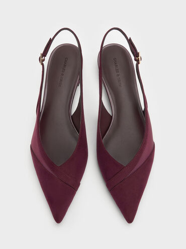 Faux Suede & Mesh Slingback Flats, Burgundy, hi-res