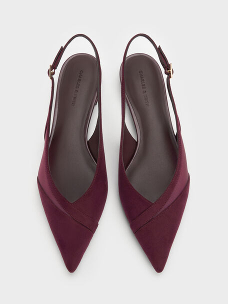 Faux Suede & Mesh Slingback Flats, Burgundy, hi-res