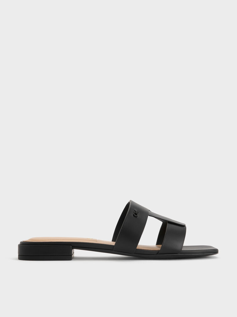 Joan Leather Slide Sandals, Black, hi-res