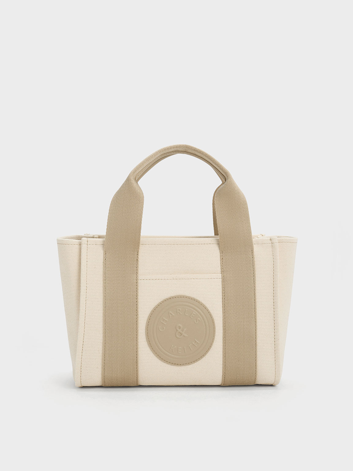 Canvas Contrast-Trim Tote Bag, Taupe, hi-res