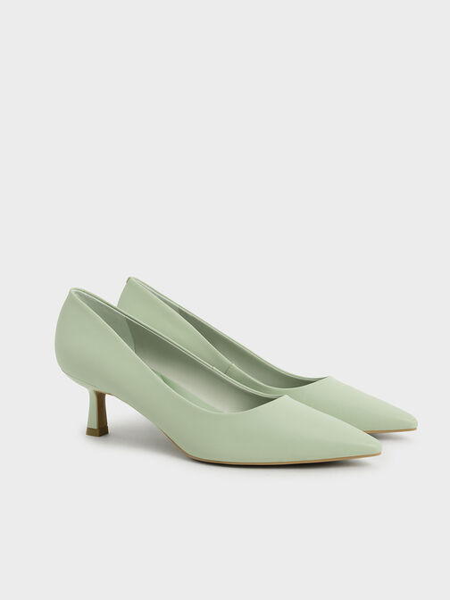 Pointed Kitten Heel Pumps, Sage Green, hi-res