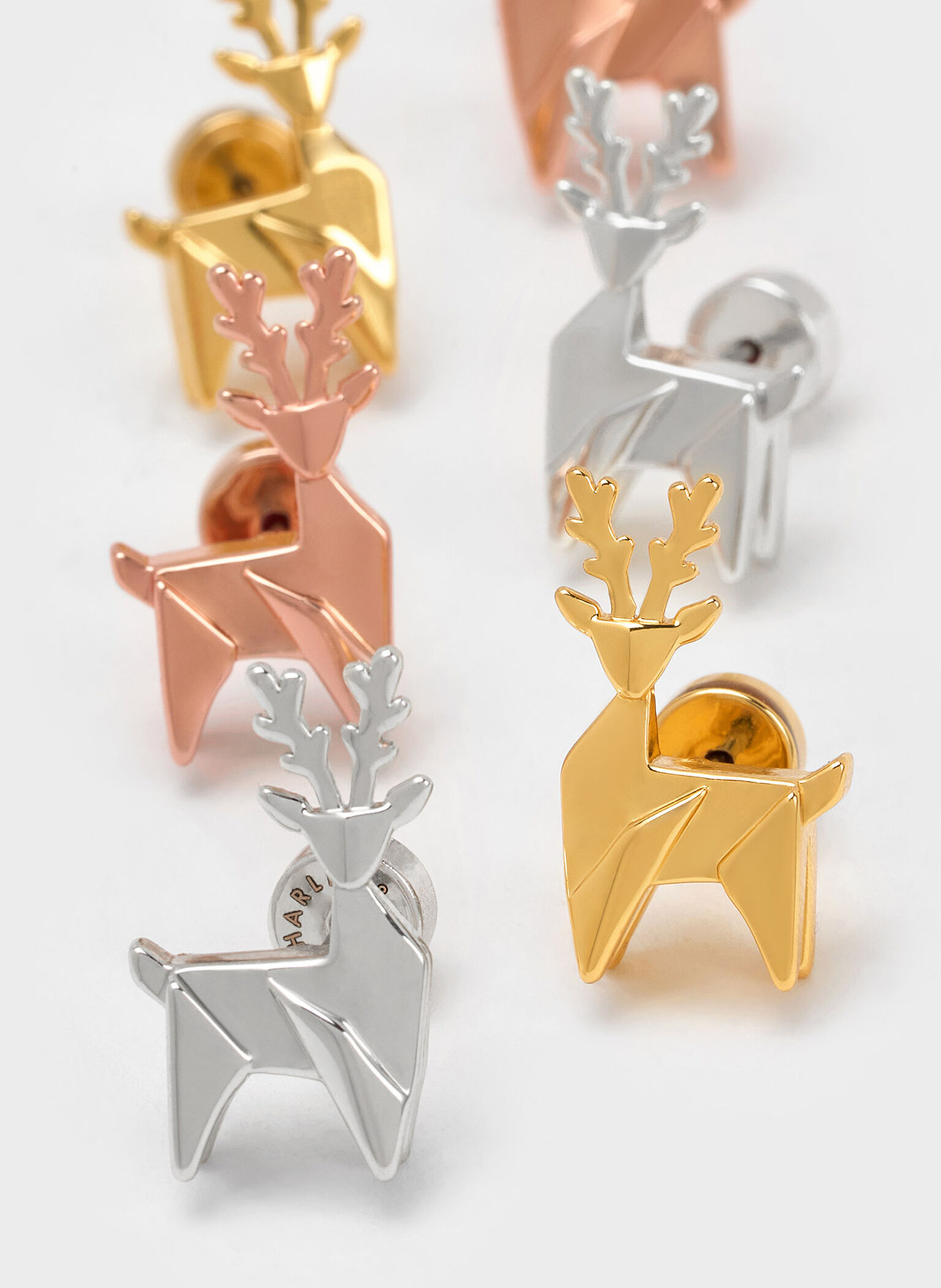 Deer Stud Earrings, Rose Gold, hi-res