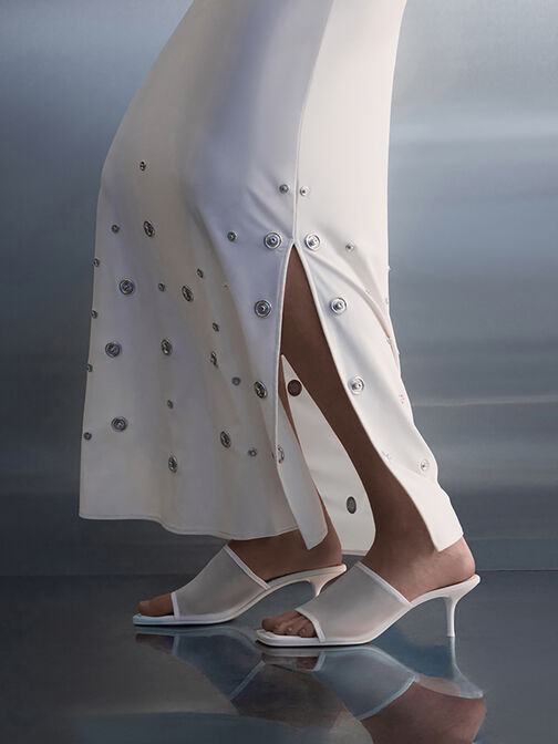 Mules de malla Loren con tacón bajo, Blanco, hi-res