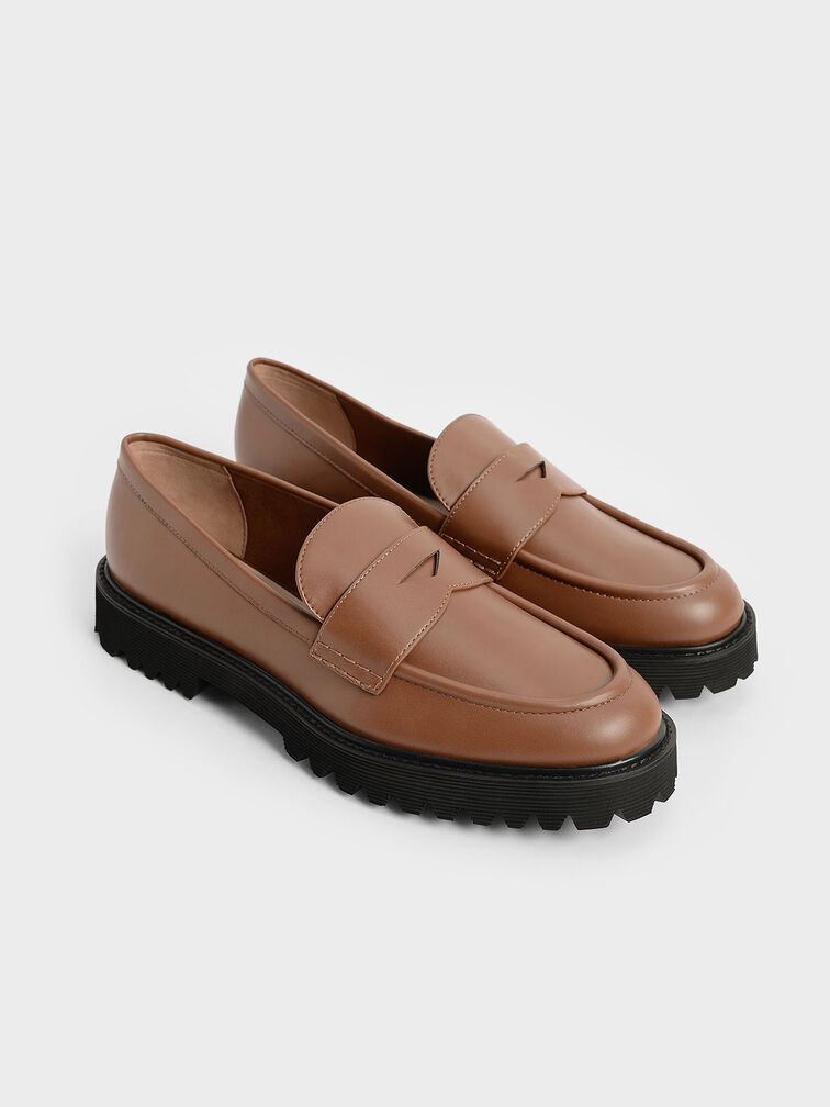 Chunky Penny Loafers, Cognac, hi-res