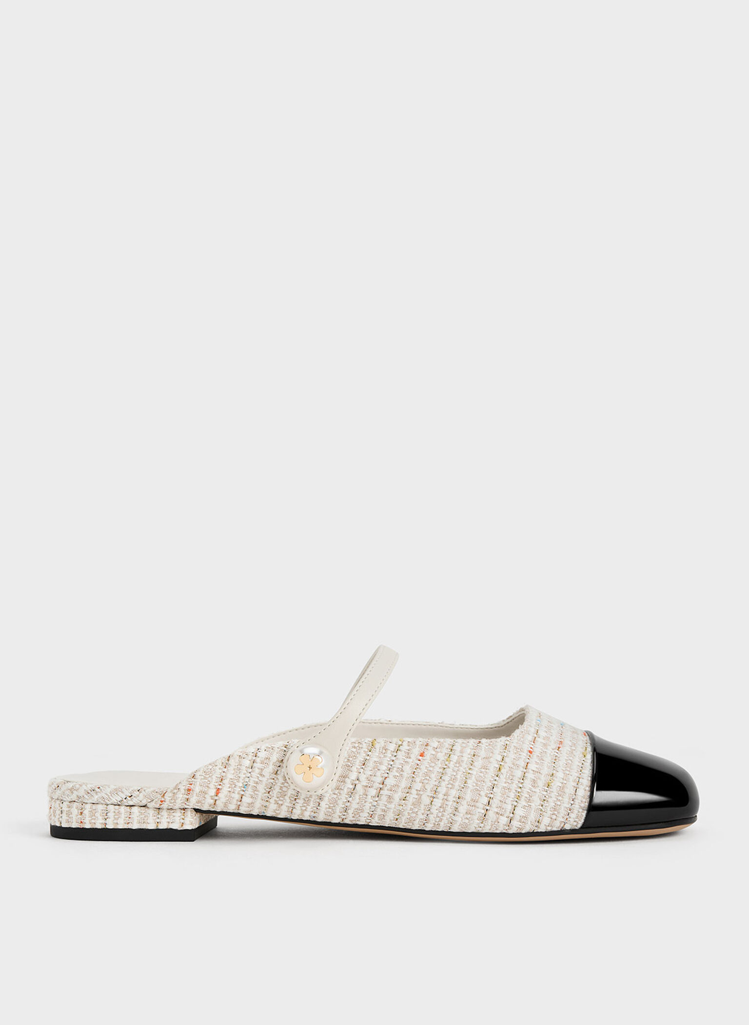 Aeryn Tweed Pearl Embellished Flat Mules, Cream, hi-res