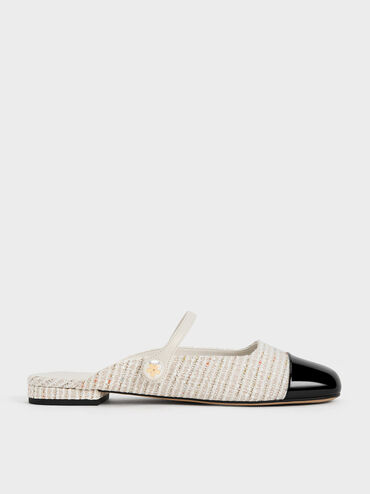 Aeryn Tweed Pearl Embellished Flat Mules, Cream, hi-res