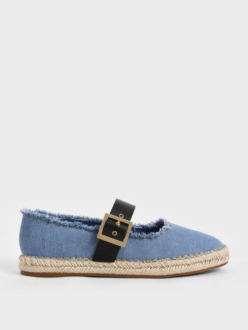 Buckled Denim Espadrille Flats, Blue, hi-res