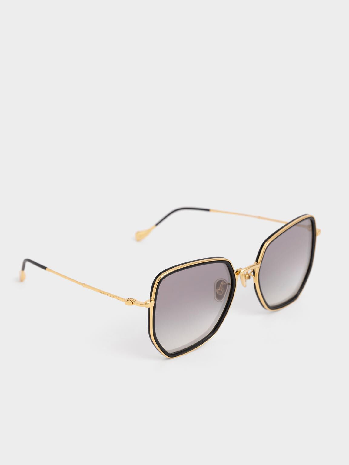 Recycled Acetate Wire-Frame Butterfly Sunglasses, Black, hi-res