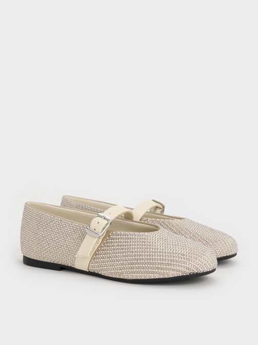 Girls' Pearl & Crystal-Embellished Buckled Mary Janes, Chalk, hi-res