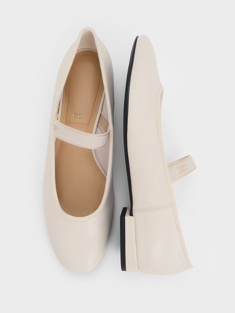 Zapatos planos Mary Jane de cuero, Blanco tiza, hi-res