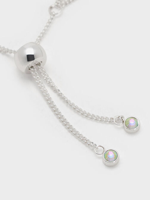 Snowflake-Motif Pearl & Crystal Double Bracelet, Silver, hi-res
