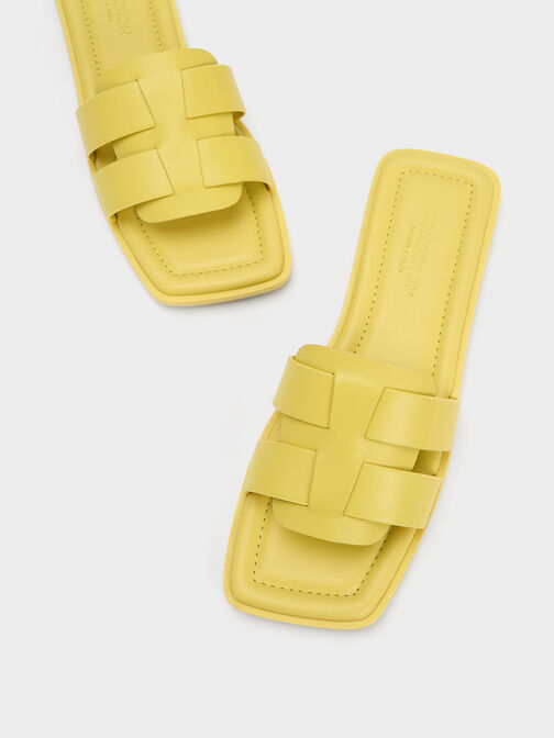 Trichelle Interwoven Leather Slide Sandals, Yellow, hi-res