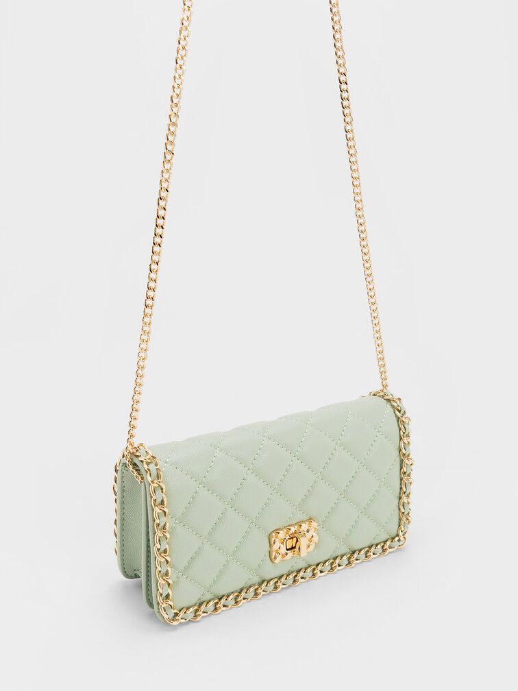 Micaela Quilted Long Wallet, Green, hi-res