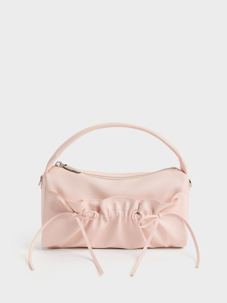 Reese Ruched Bow Top Handle Bag, Soft Pink, hi-res