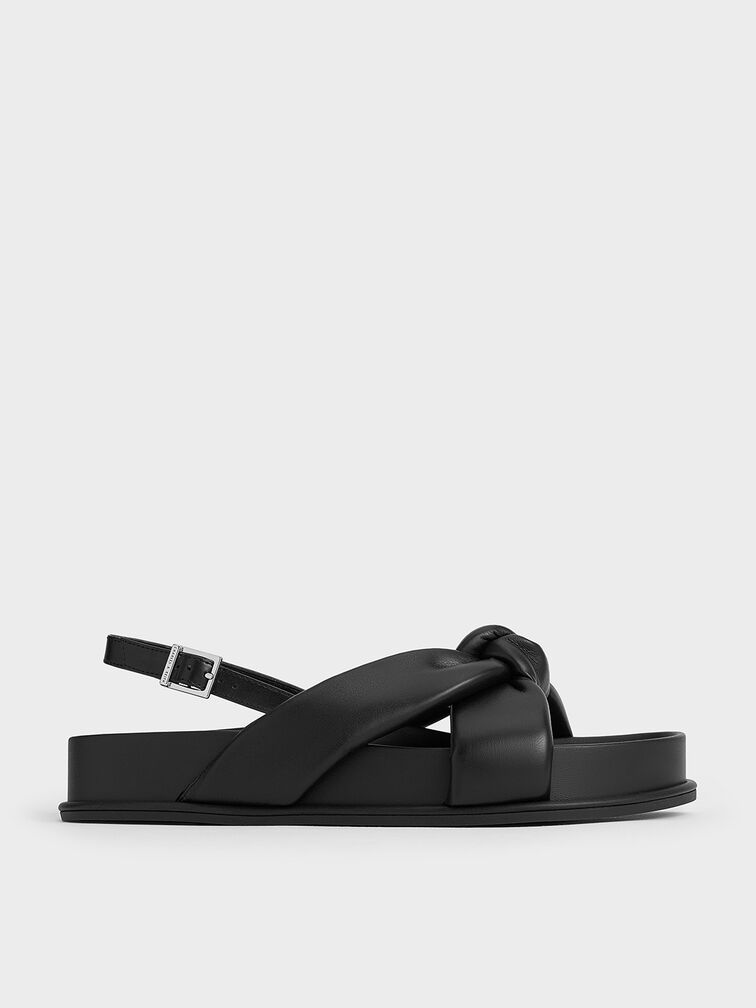 Sandalias acolchadas anudadas Rosetta, Negro, hi-res
