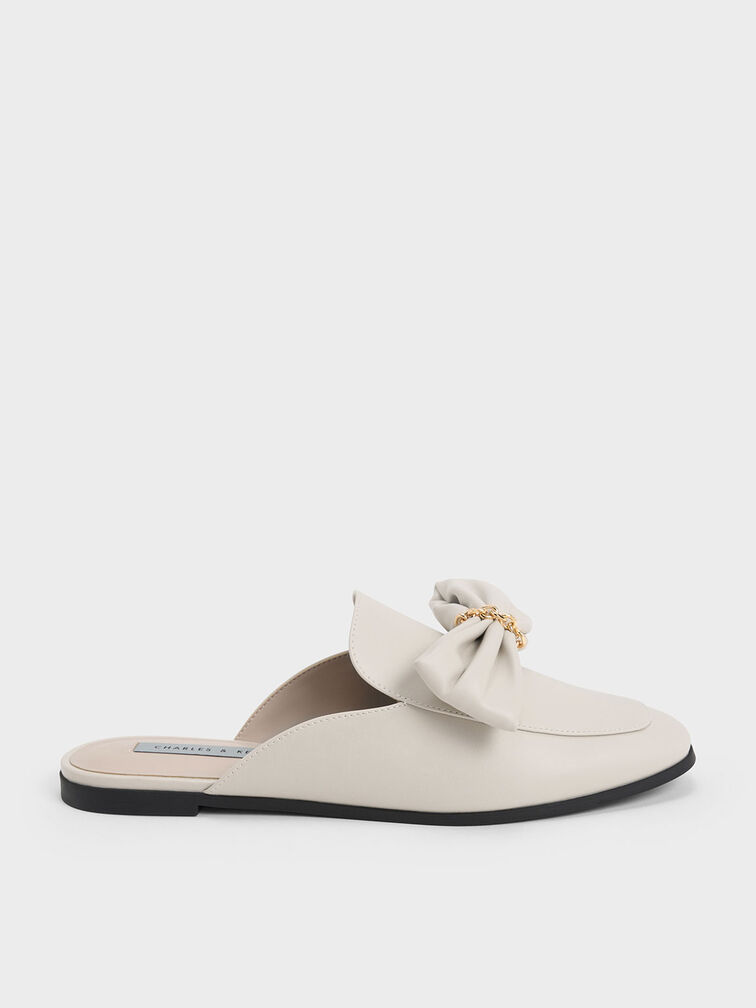 Chain-Link Bow Loafer Mules, Chalk, hi-res