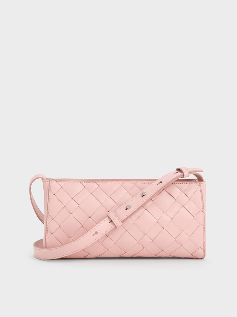 Bolso de hombro entrelazado alargado Ivette, Rosa pálido, hi-res