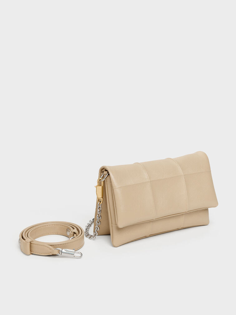 Delfina Quilted Wallet On Chain, Sand Beige, hi-res