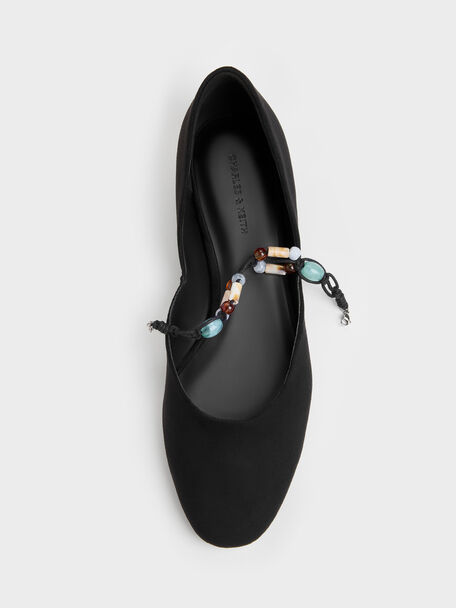 Franca Faux Suede Beaded-Strap Mary Janes, Black Textured, hi-res