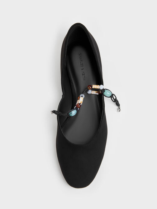 Franca Faux Suede Beaded-Strap Mary Janes, Black Textured, hi-res