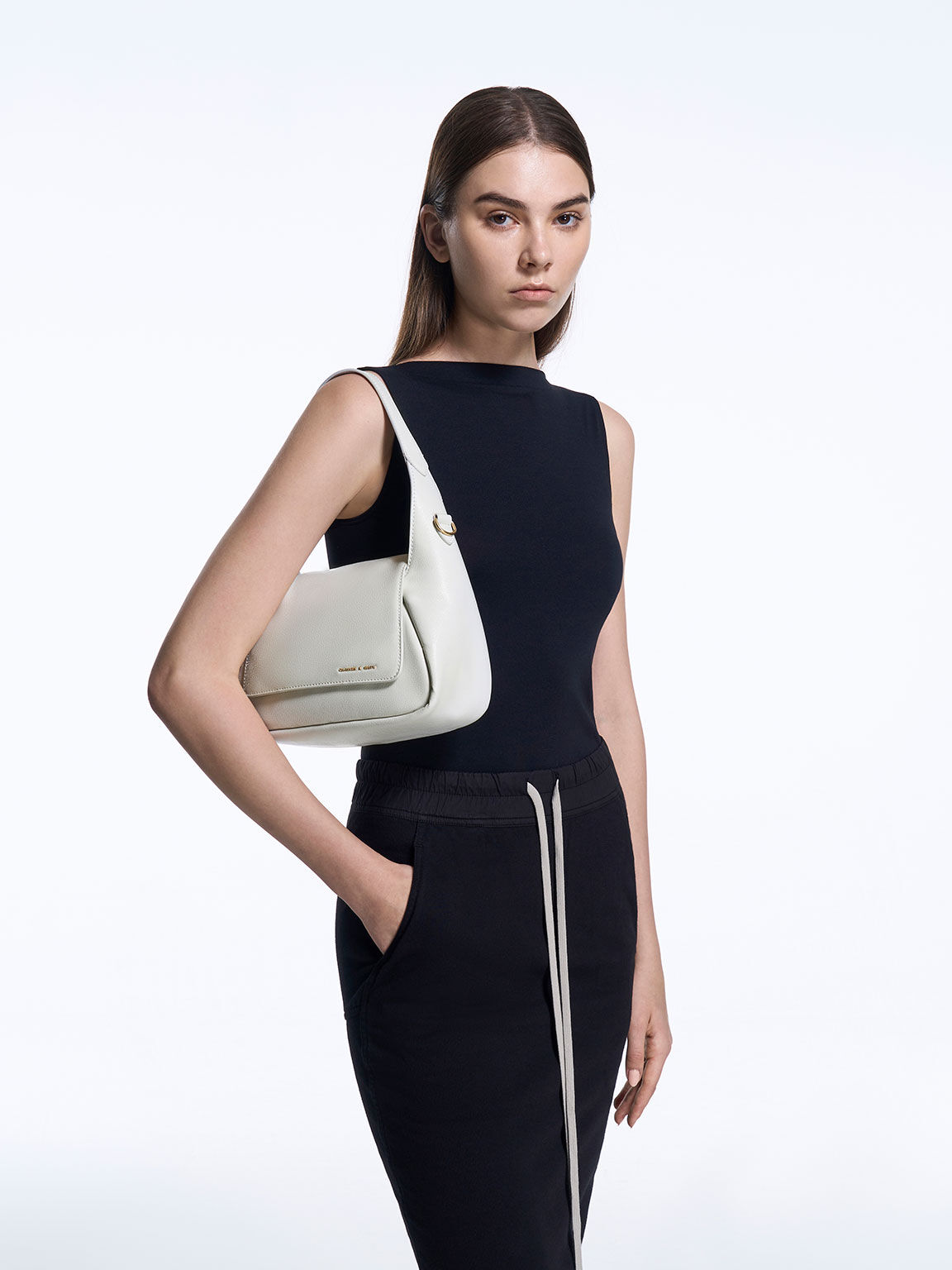 Buzz Front Flap Hobo Bag White