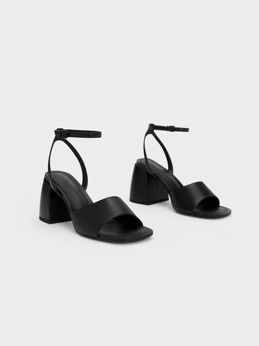 Chunky Block Heel Sandals, Black, hi-res
