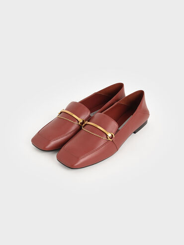 Metallic Accent Loafers, Red, hi-res