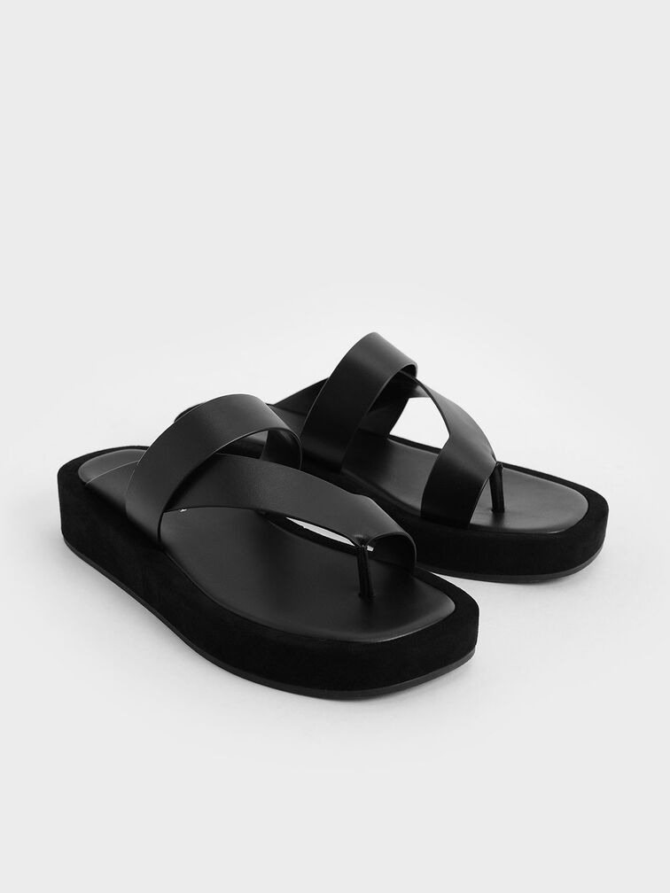 Toe-Loop Platform Sandals, Black, hi-res