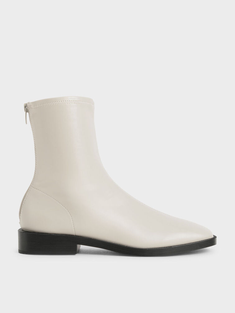 Square Toe Zip-Up Ankle Boots, Chalk, hi-res