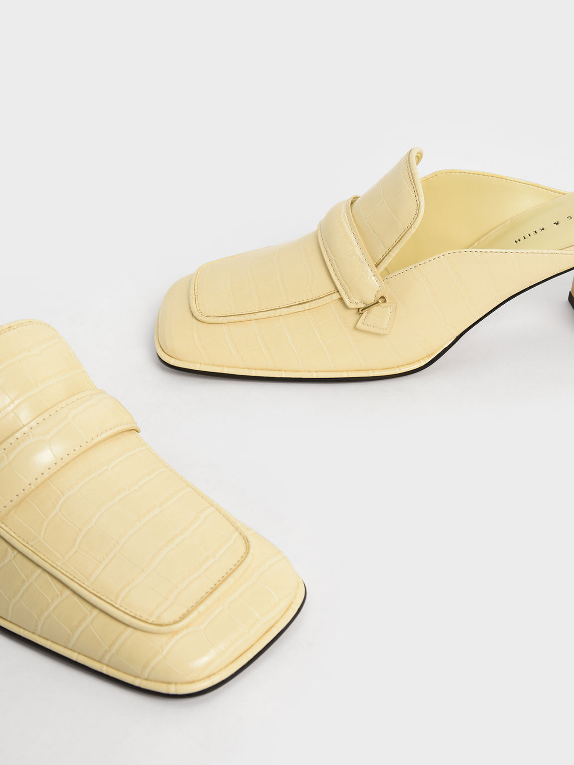 Croc-Effect Block Heel Loafer Mules, Animal Print Yellow, hi-res