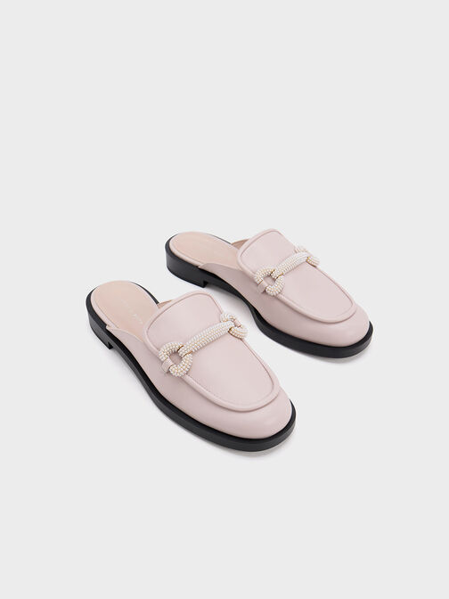 Beaded Accent Loafer Mules, Blush, hi-res