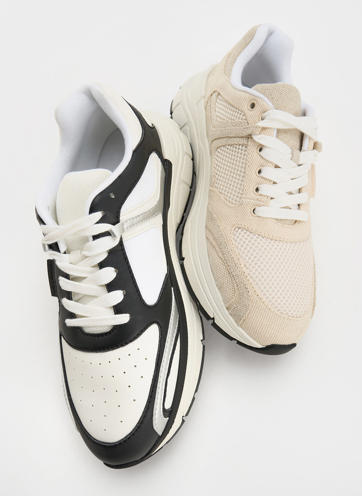 Mesh & Canvas Lace-Up Chunky Sneakers, Chalk, hi-res