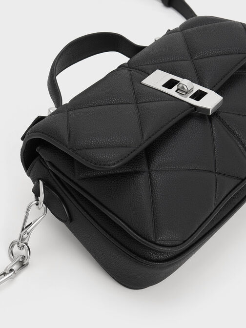 Anwen Quilted Top Handle Bag, Noir, hi-res