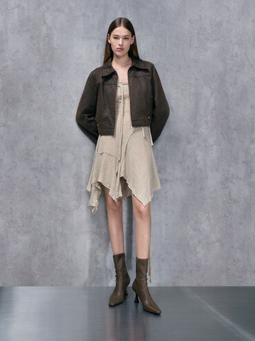 Elongated Square-Toe Ankle Boots, Dark Brown, hi-res