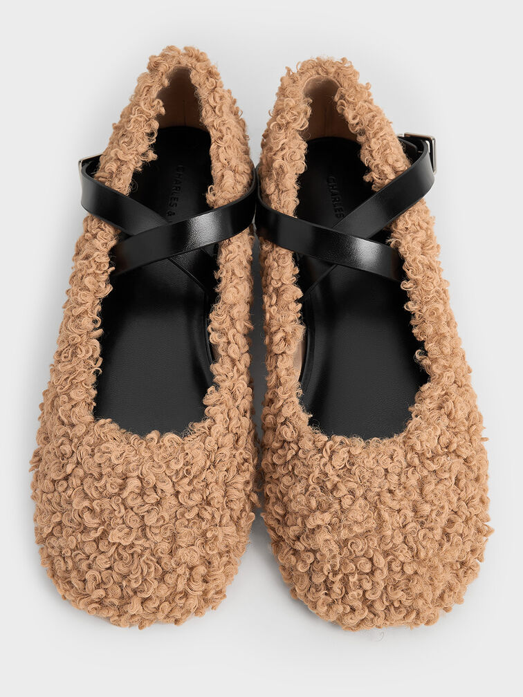 Bailarinas Margot efecto pelo con tiras cruzadas, Camel, hi-res