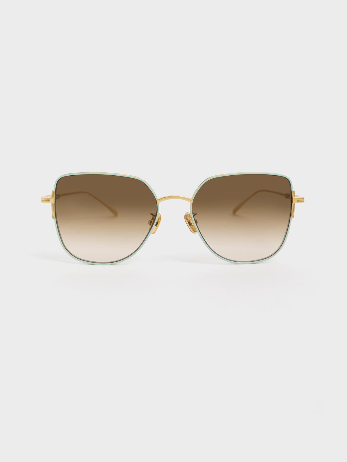 Wire Frame Gradient-Tint Butterfly Sunglasses, Green, hi-res