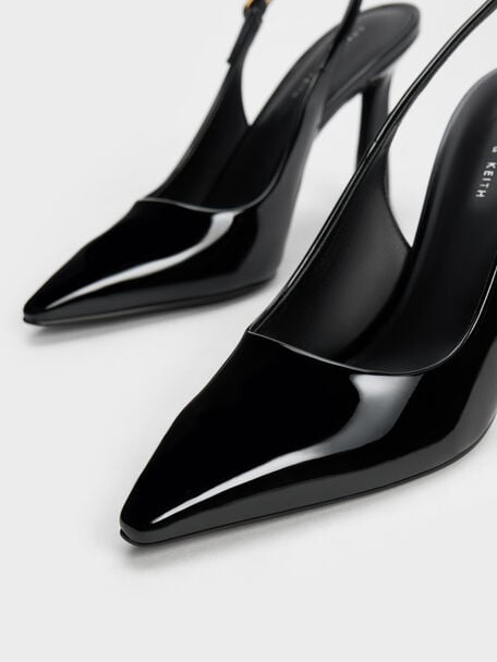 Zapatos destalonados de charol con tacón trapecio, Charol negro, hi-res