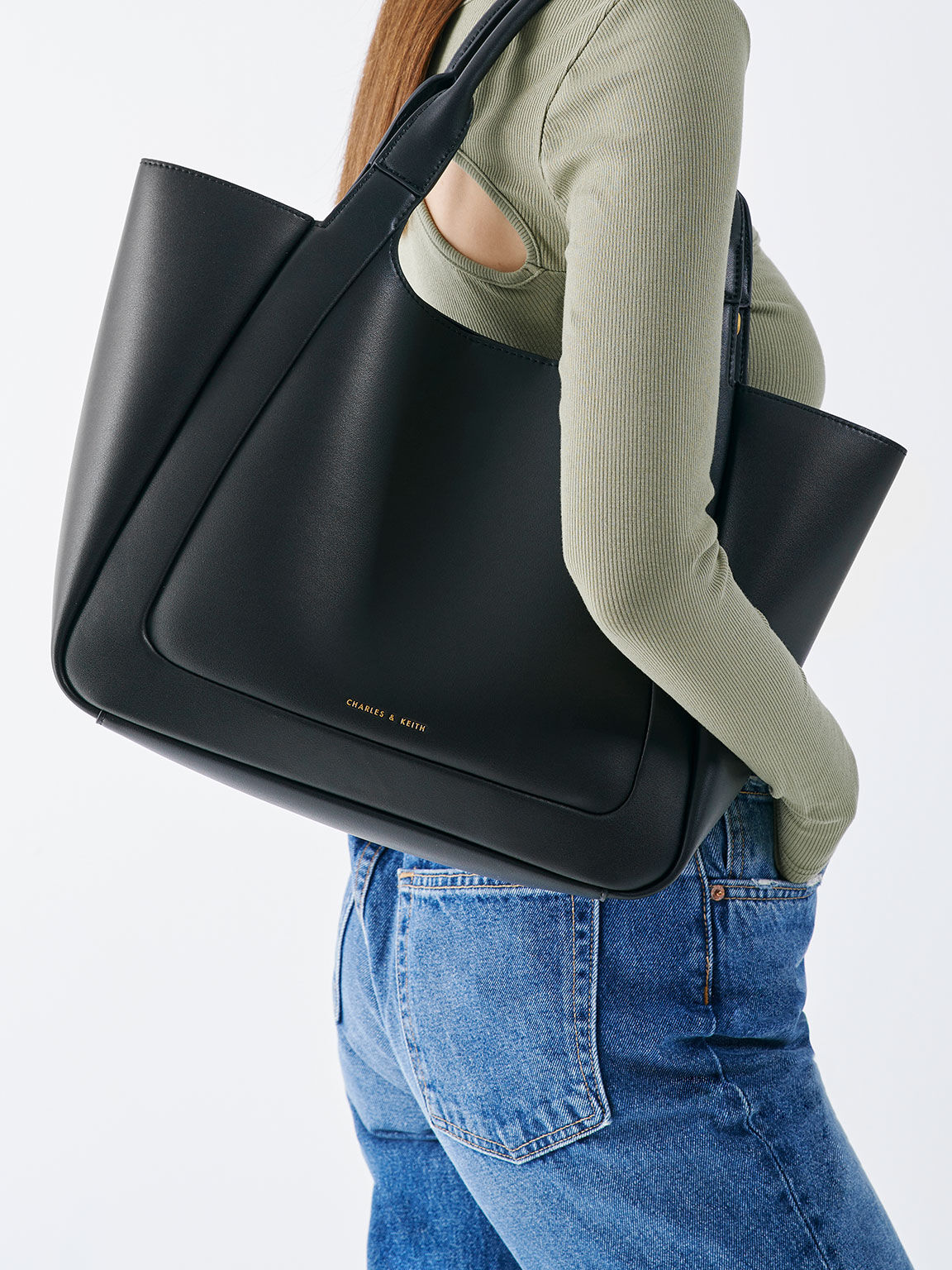 Charles and keith black tote bag clearance