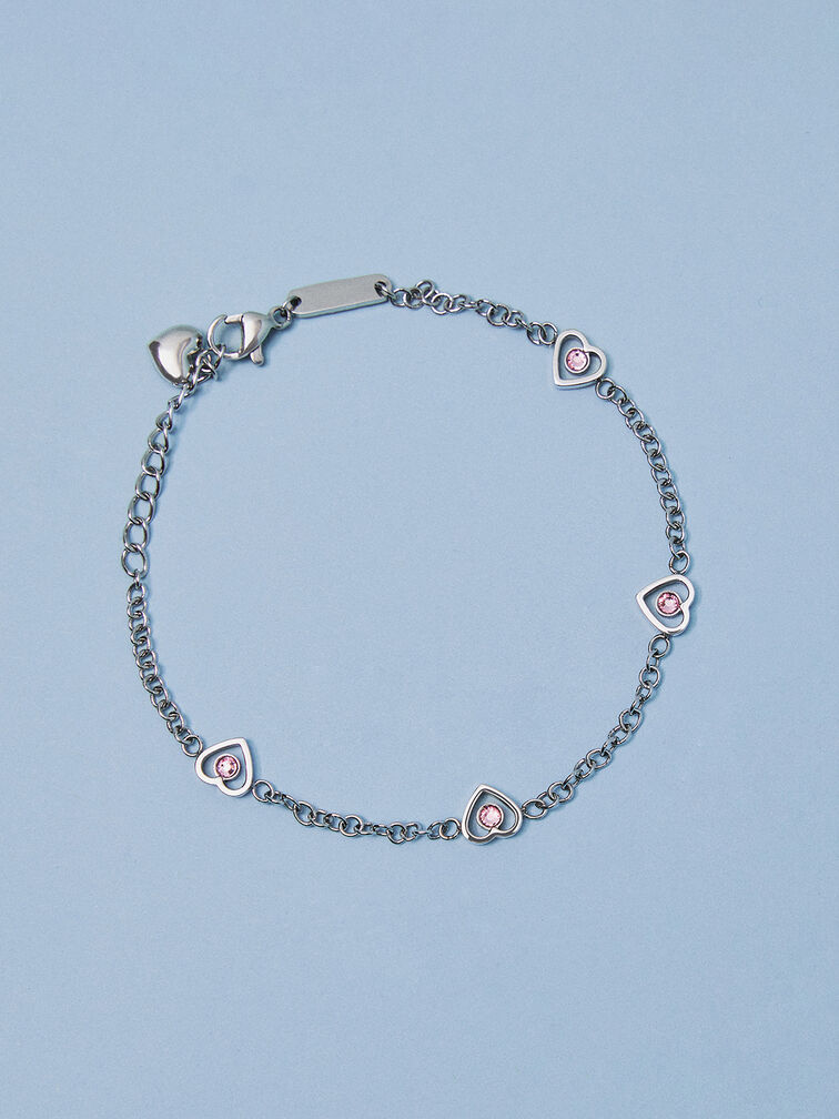 Malorie Crystal Heart Bracelet, Silver, hi-res