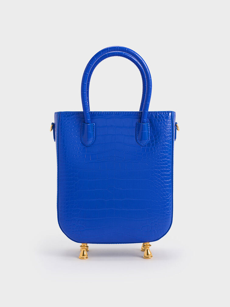Meriah Croc-Embossed Tote Bag, Cerulean, hi-res
