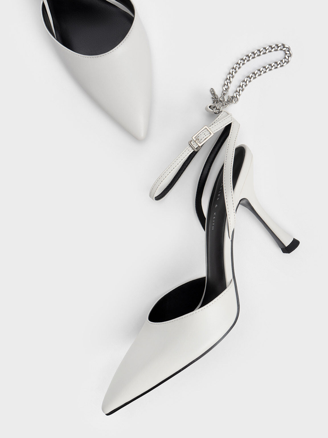 Chain-Link Ankle-Strap Pumps, White, hi-res