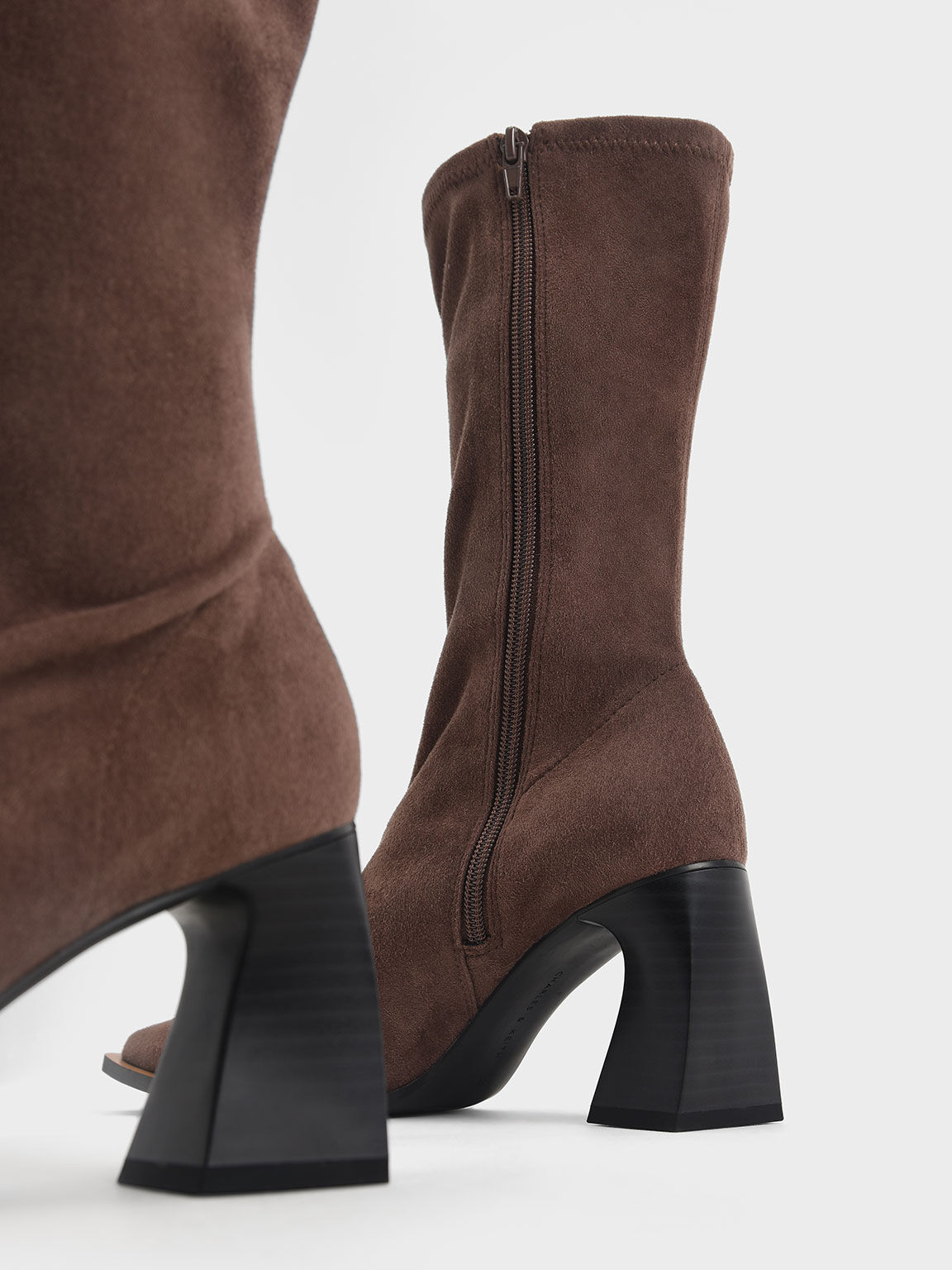 Side-Zip Sculptural Heel Textured Calf Boots, Burgundy, hi-res