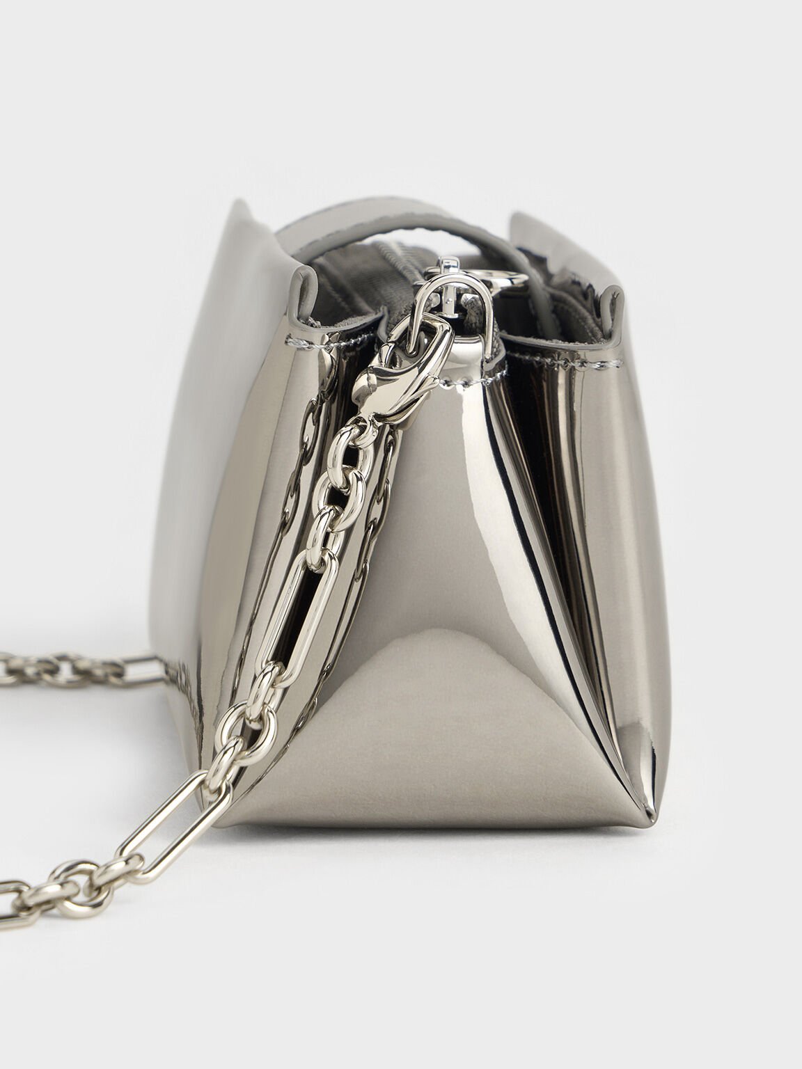 Pewter Bosie Metallic Top Handle Pouch - Pewter - CHARLES & KEITH SG