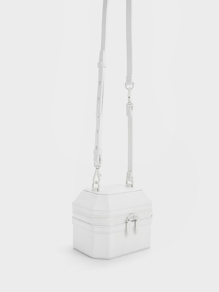 Geometric Boxy Top Handle Bag, White, hi-res