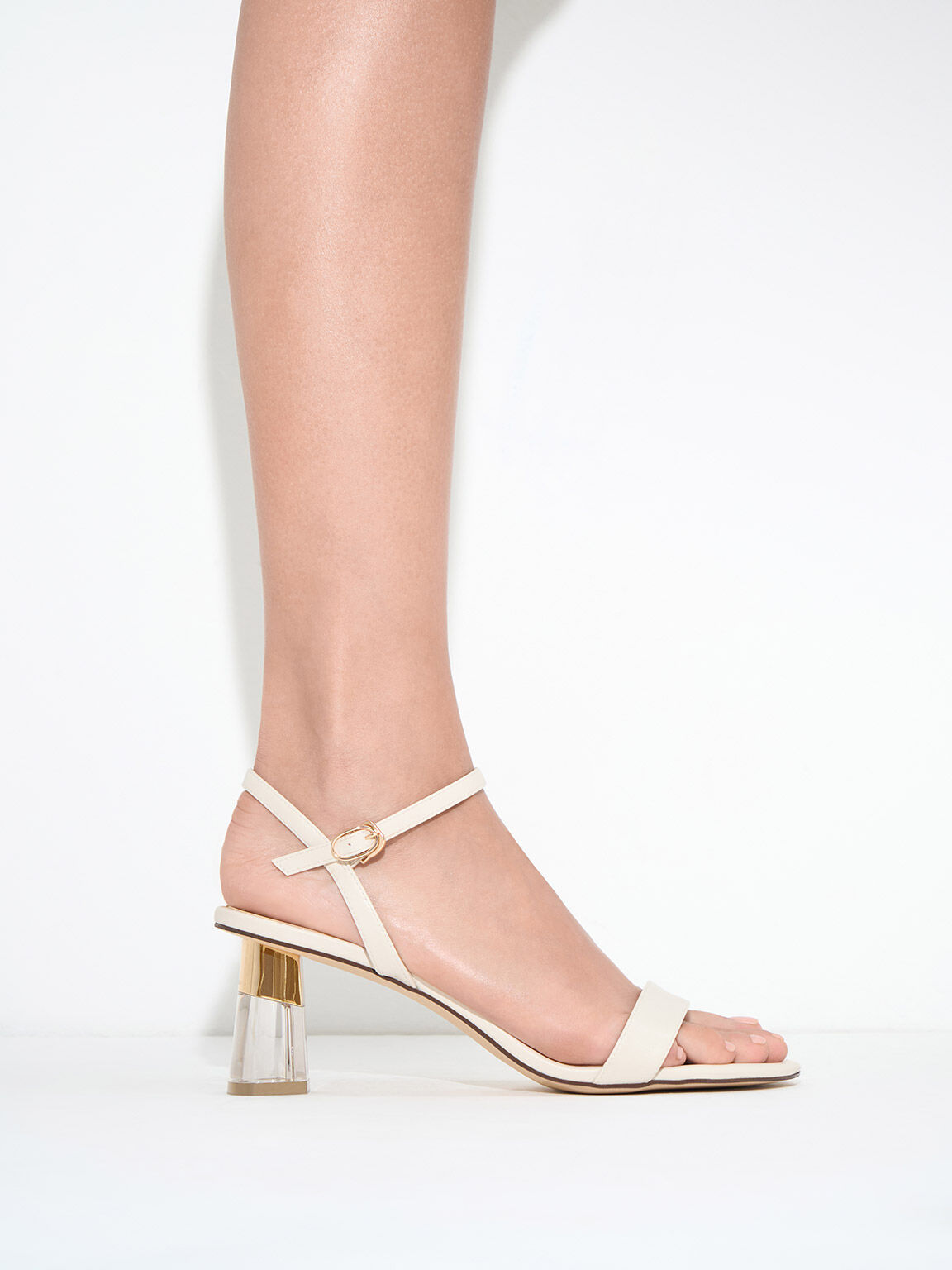 Clear Trapeze Heel Sandals Chalk
